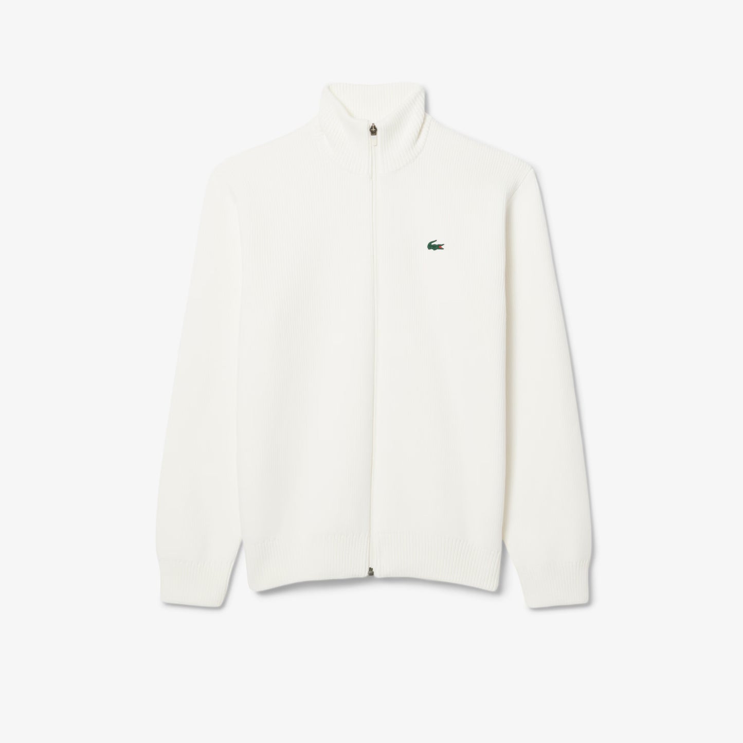 Men's Ribbed Knit Zip-Up Golf White Sweater AH4811