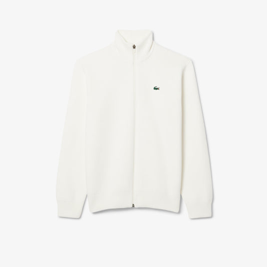 Men's Ribbed Knit Zip-Up Golf White Sweater AH4811